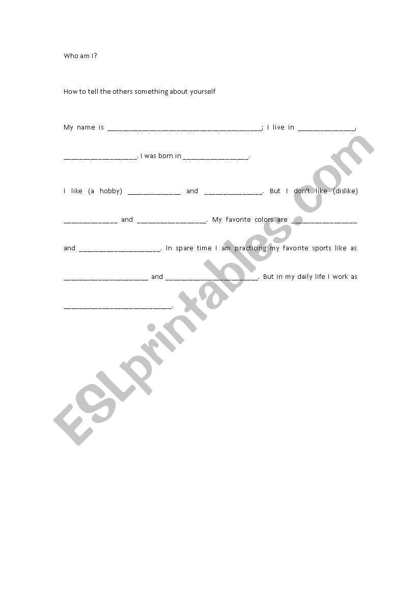 who am i worksheet