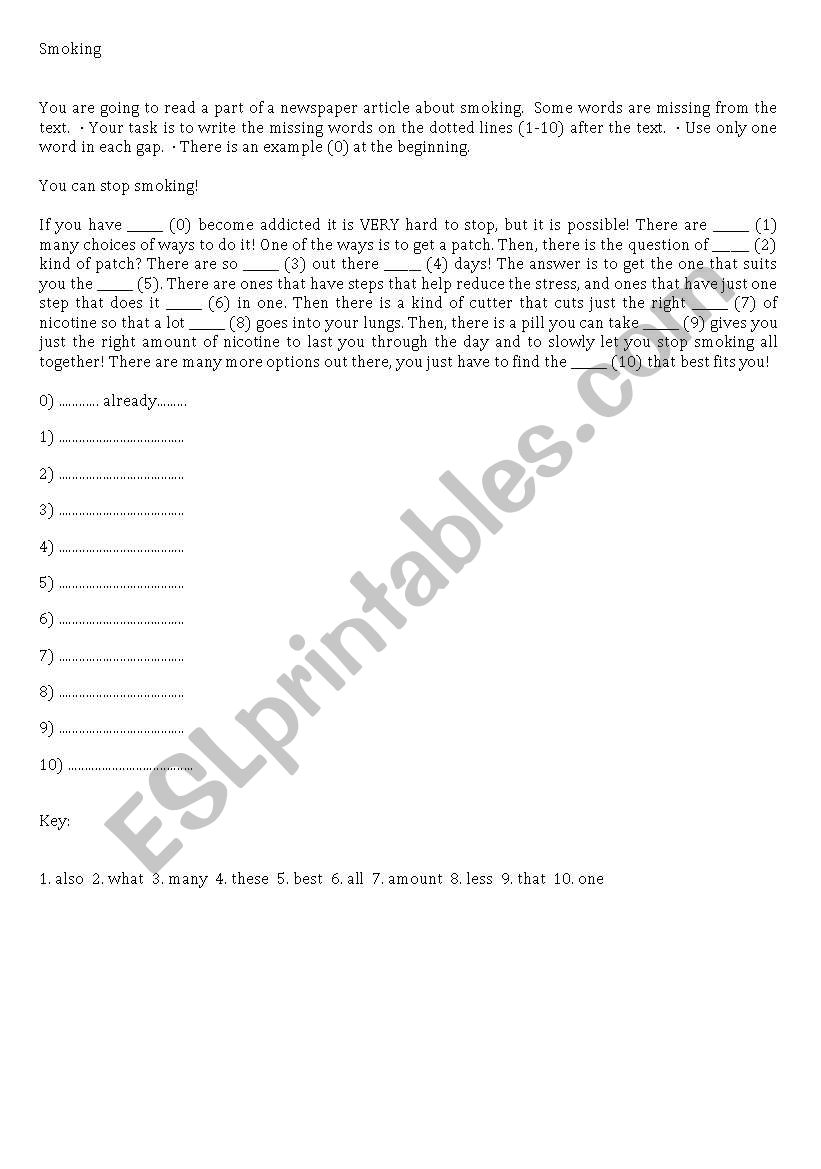 You can stop smoking! worksheet