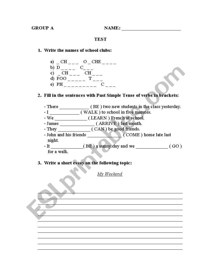 testing worksheet