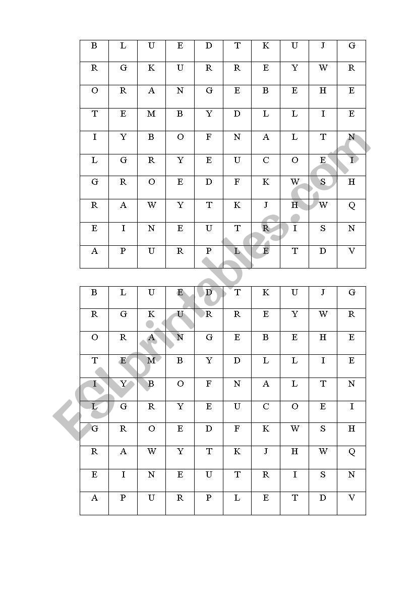 colours worksheet