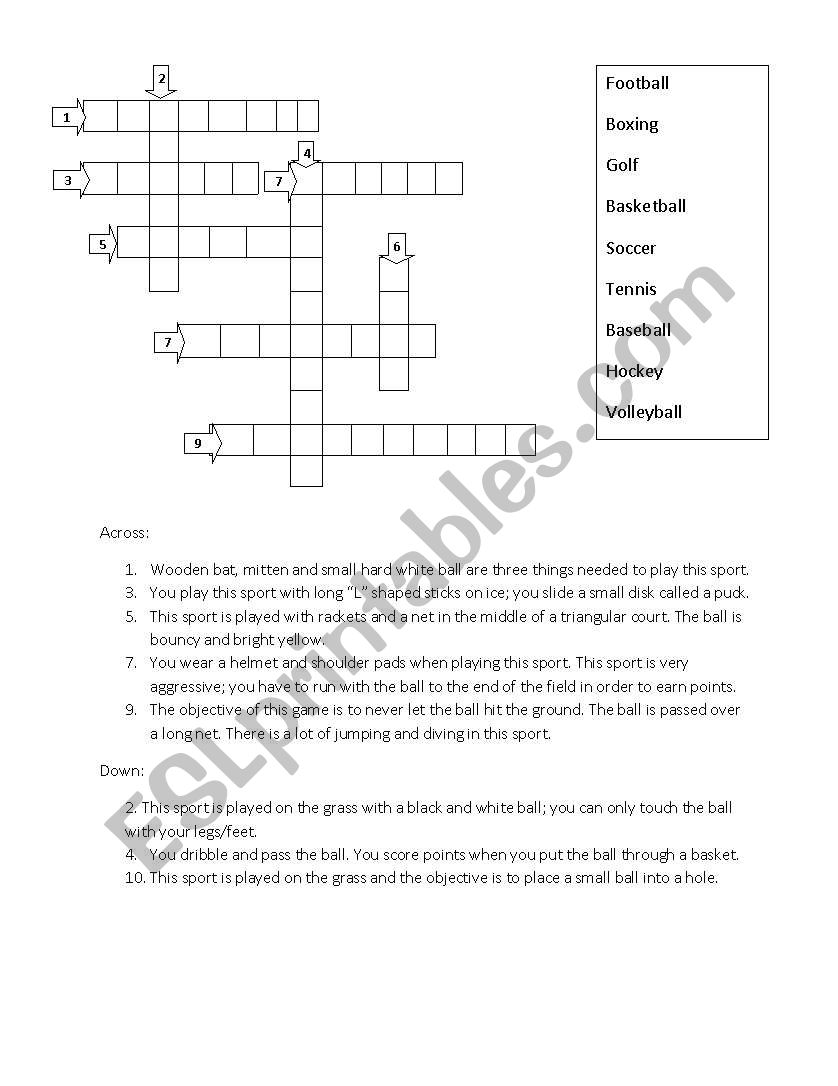 Sports Crossword worksheet