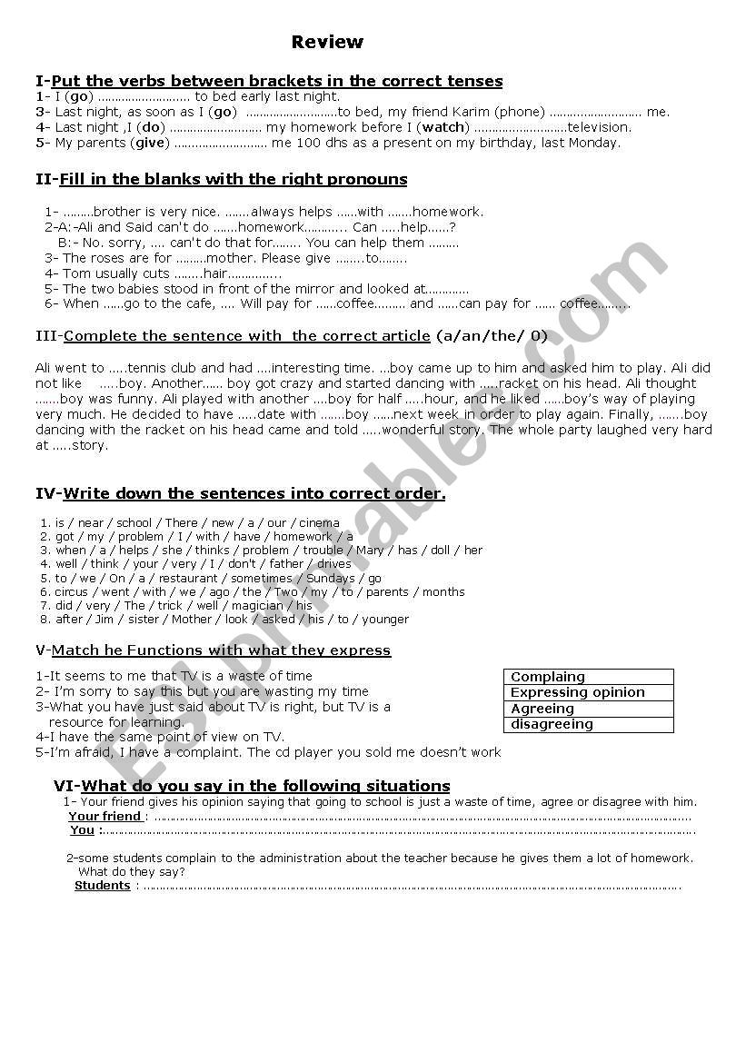 Mid-Term Review worksheet