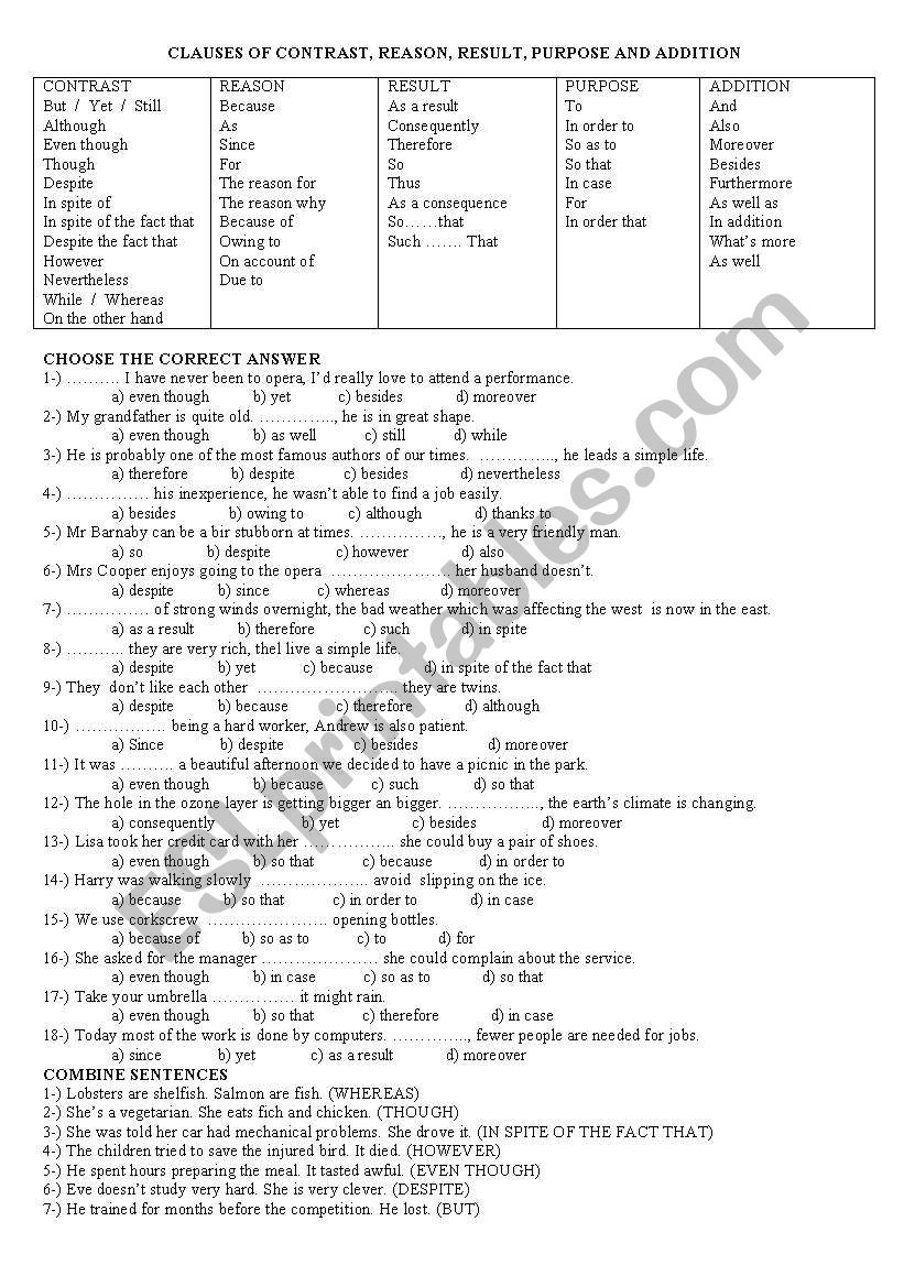 Clauses  worksheet