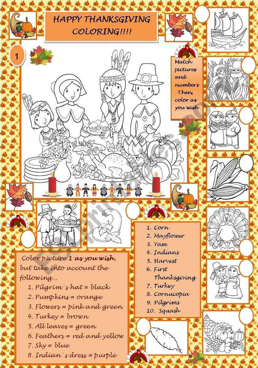 Happy Thanksgiving coloring worksheet
