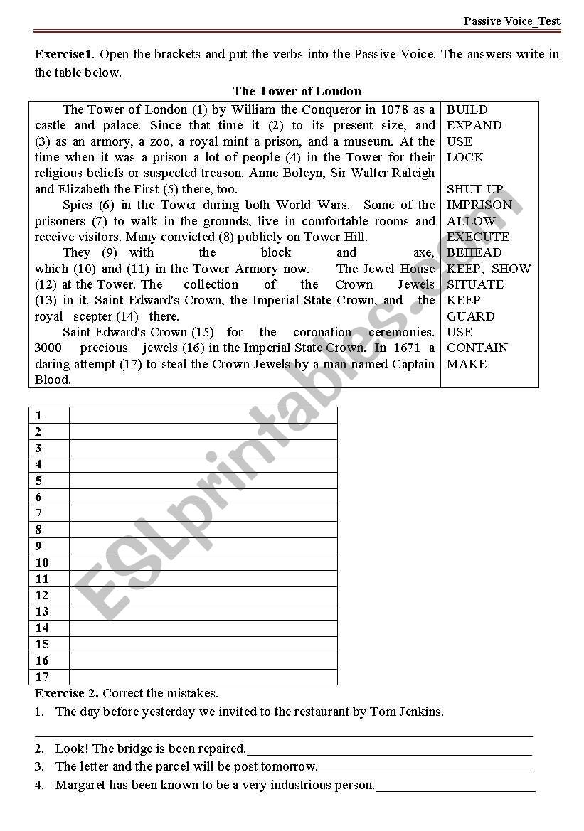 Passive Voice. Test worksheet