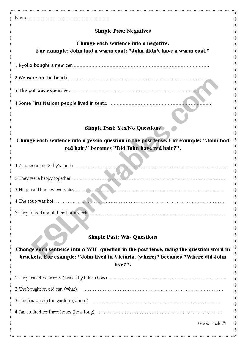 past simple worksheet