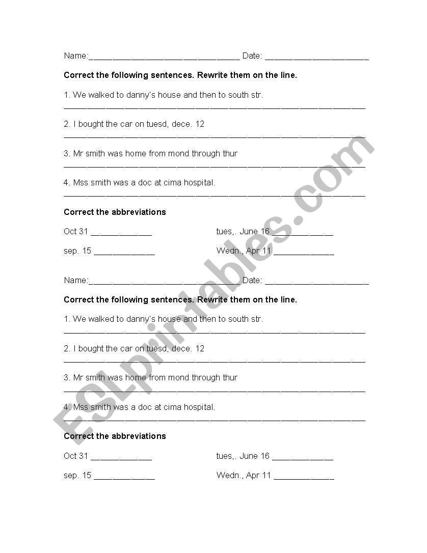 Abbreviations Worksheet worksheet