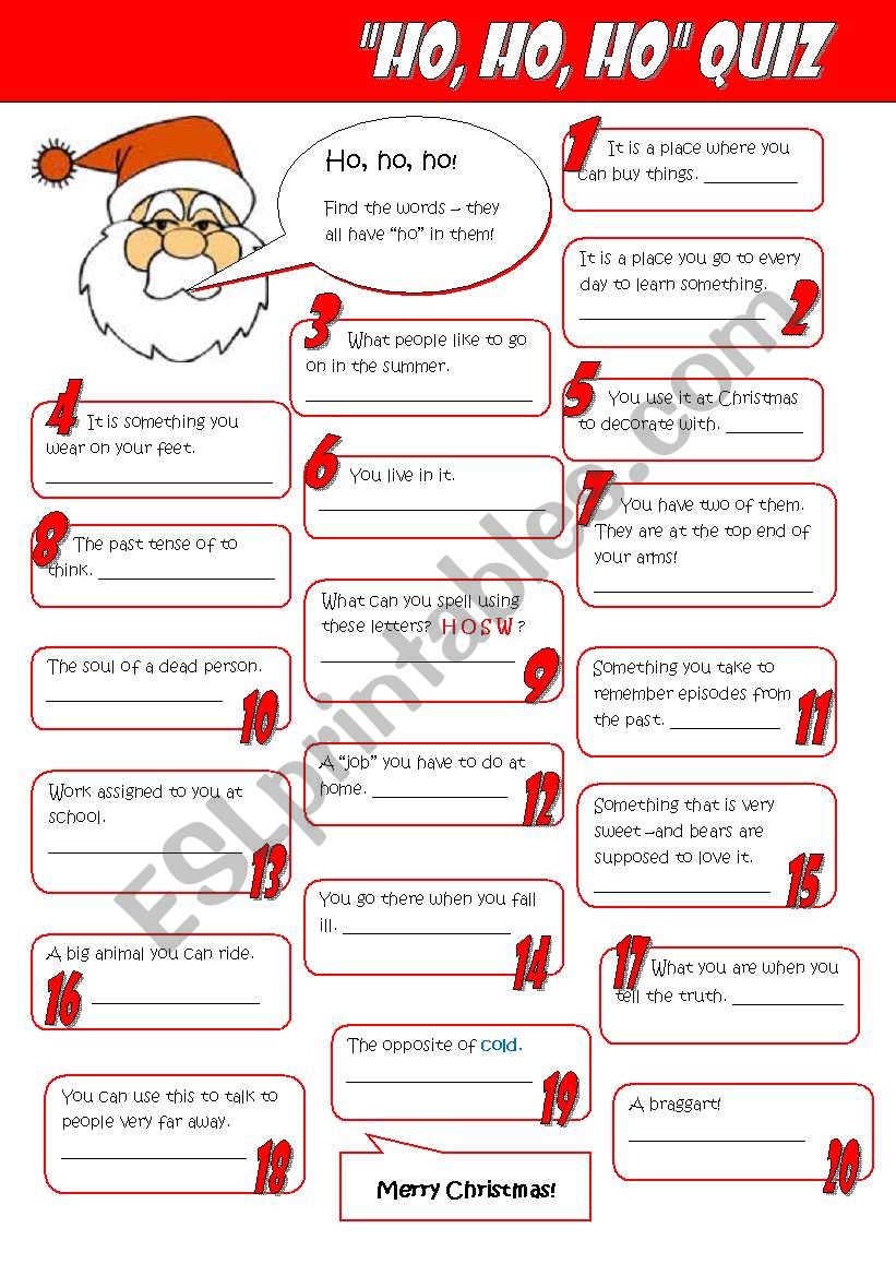 The HO-HO-HO Quiz worksheet