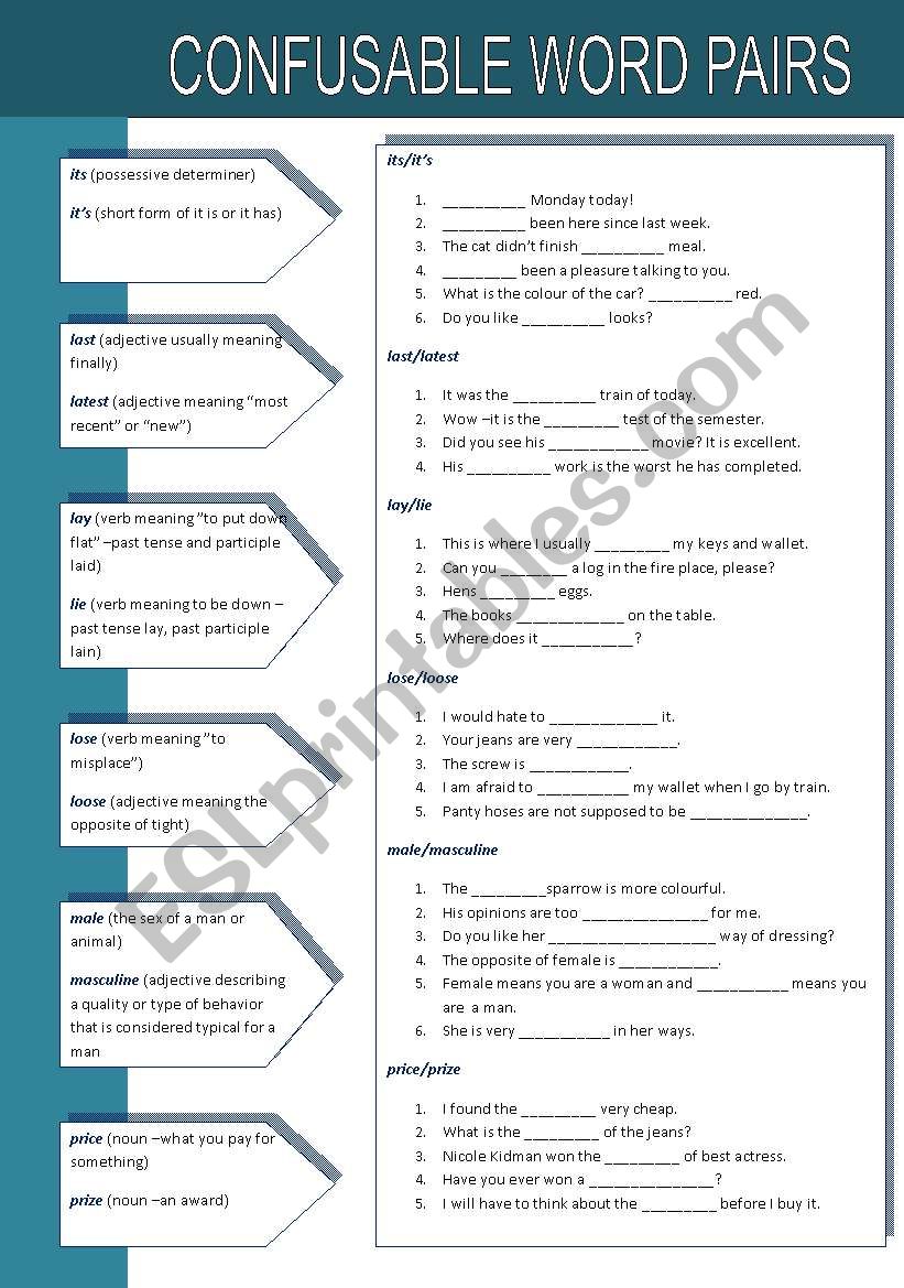 Confusable  Word Pairs 2 worksheet