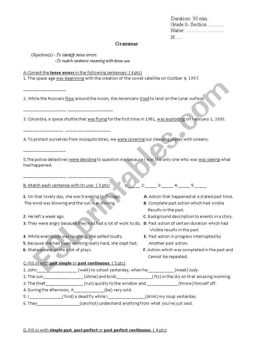 Past Tenses worksheet