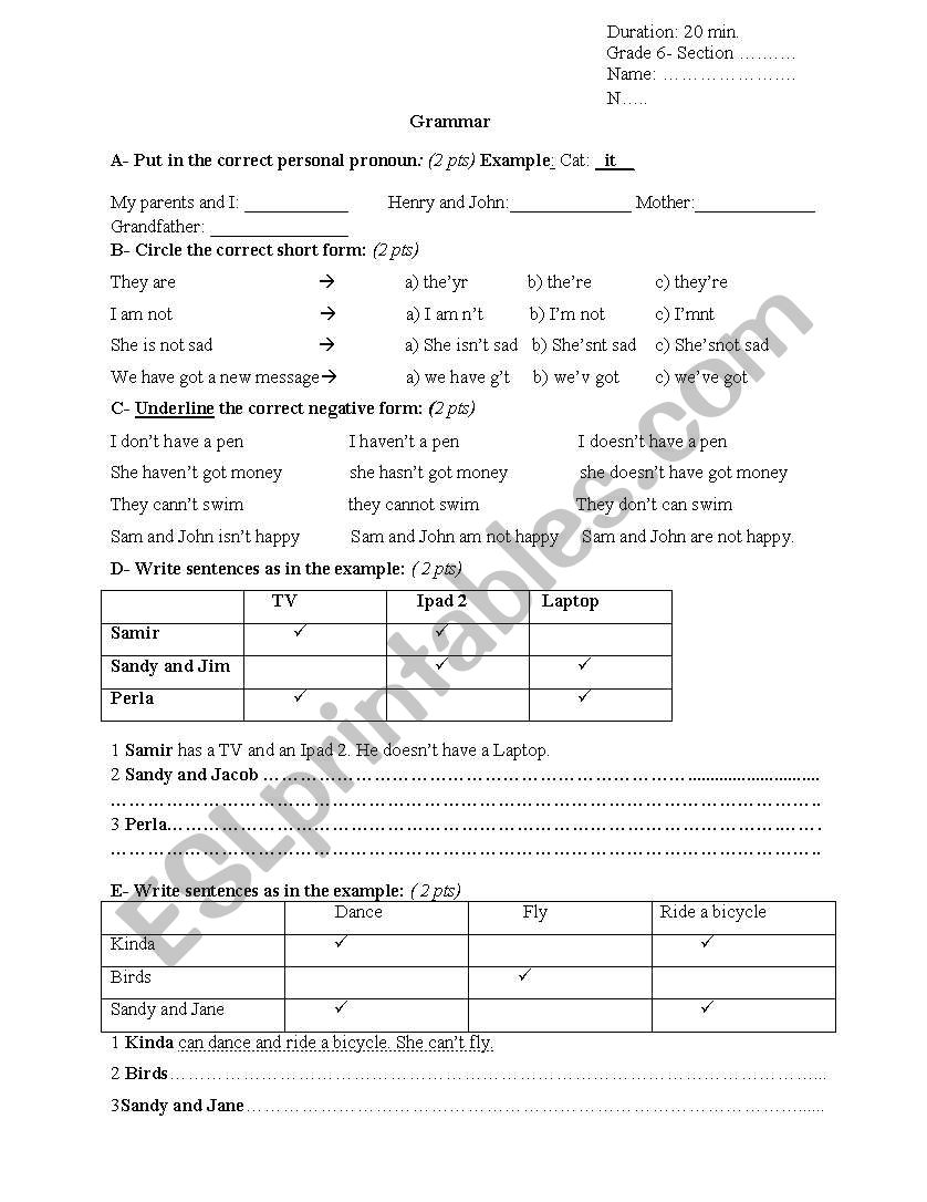 Pronouns and Auxiliaries worksheet