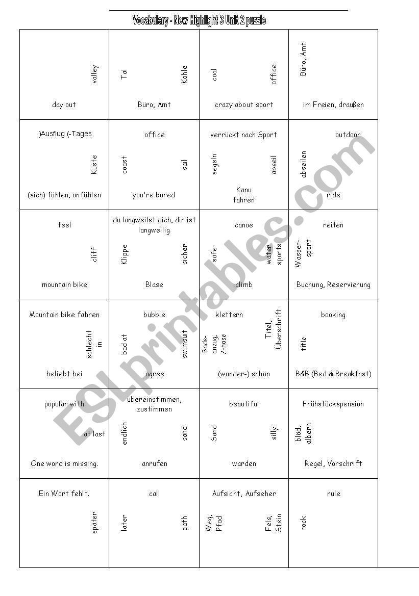 Vocabulary puzzle worksheet