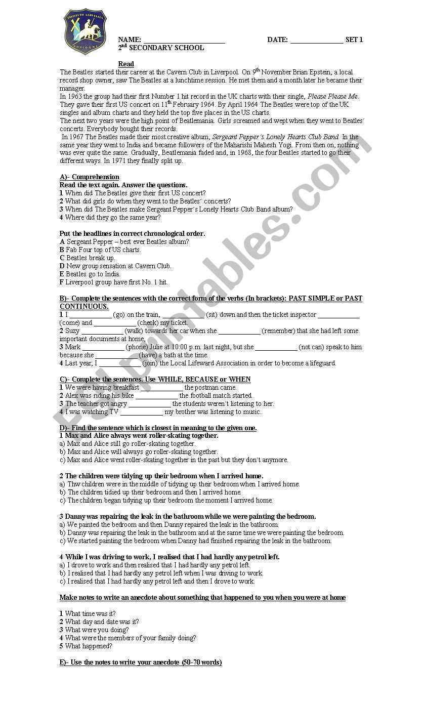 Simple past vs Past Continuous Test1