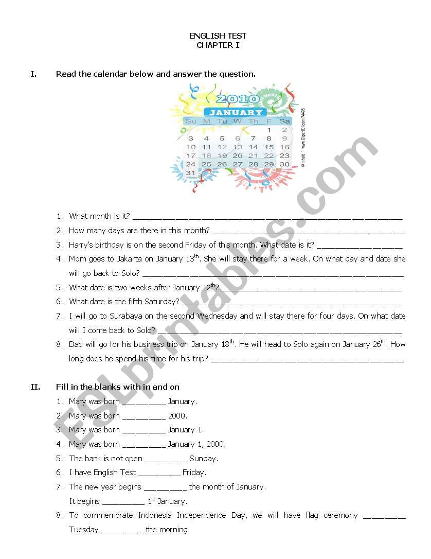 Dates worksheet