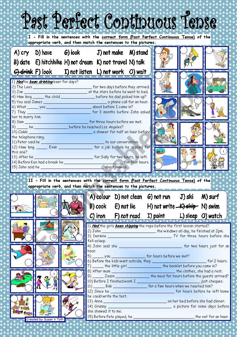 Past Perfect Continuous Tense * intermediate * fully editable * with key