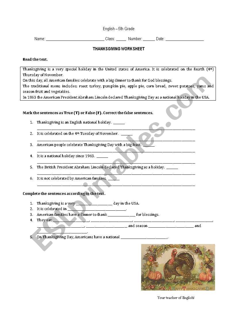 Thanksgiving worksheet