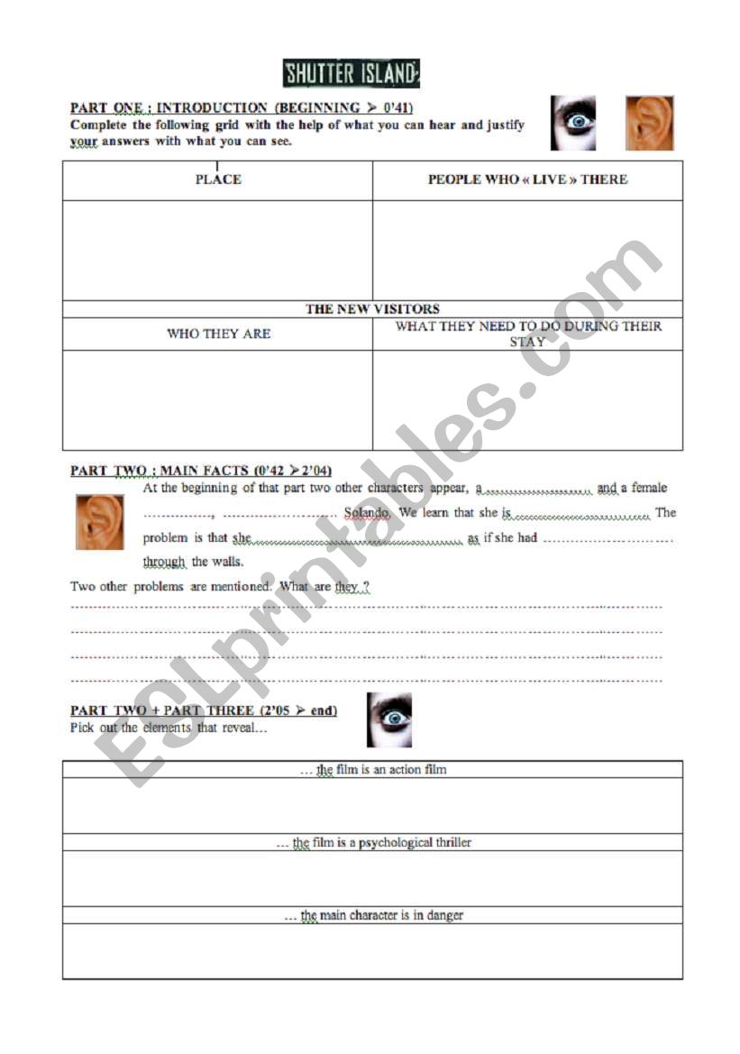 SHUTTER ISLAND - TRAILER worksheet