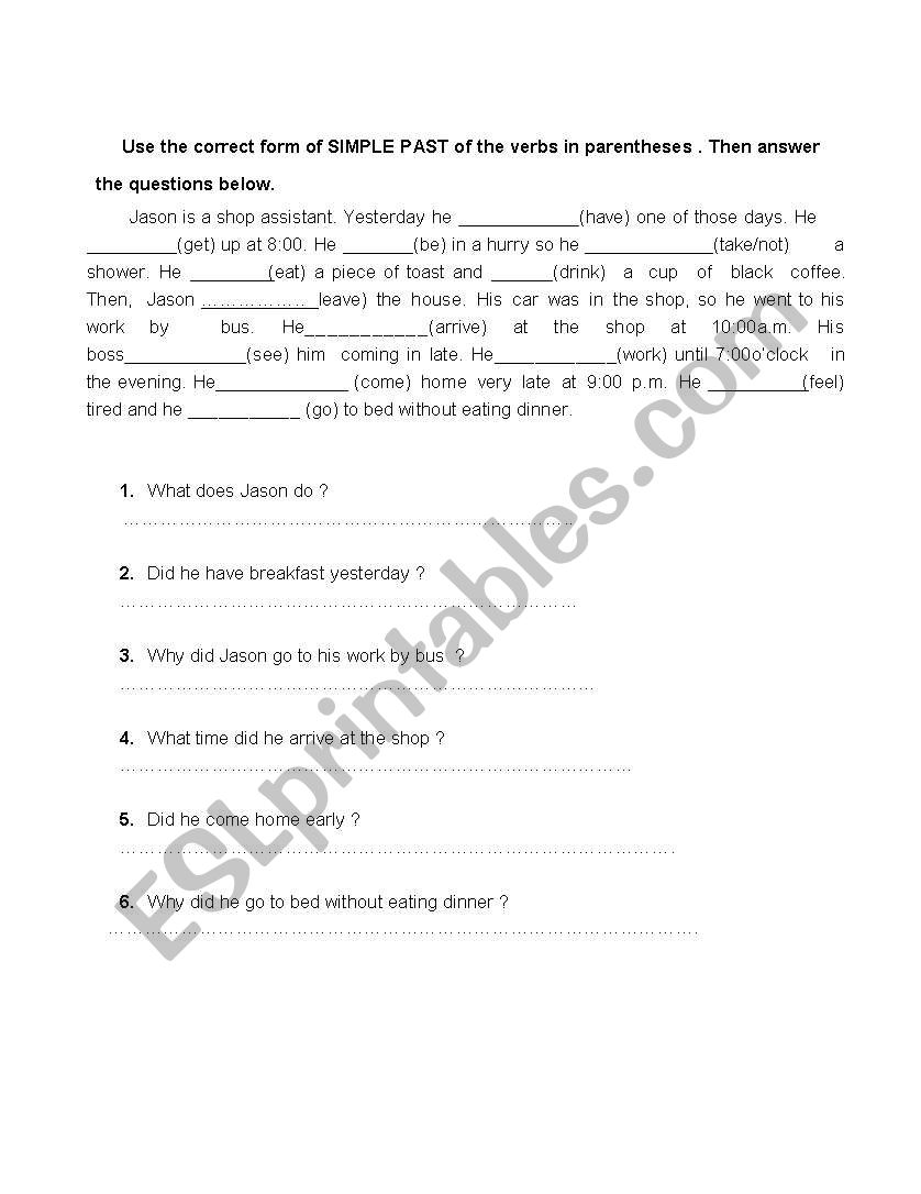 SIMPLE PAST REVISION worksheet