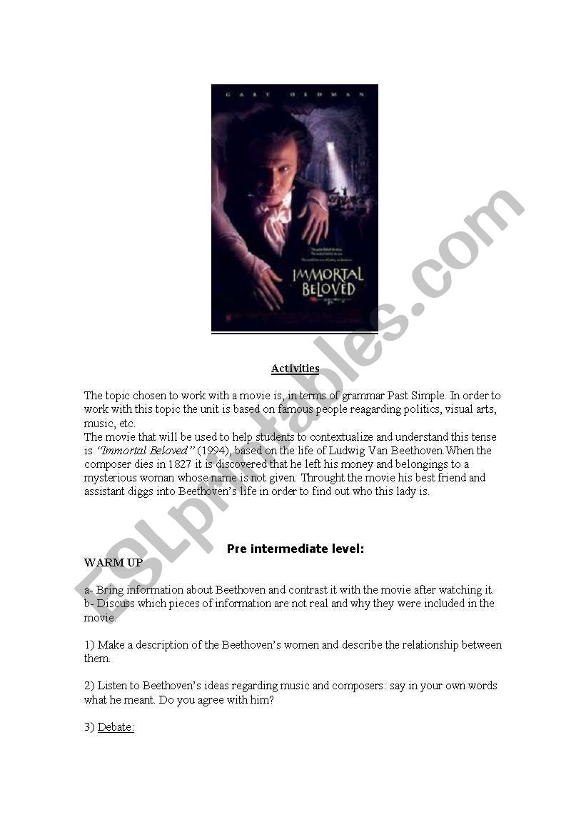 Immortal Beloved (film) worksheet