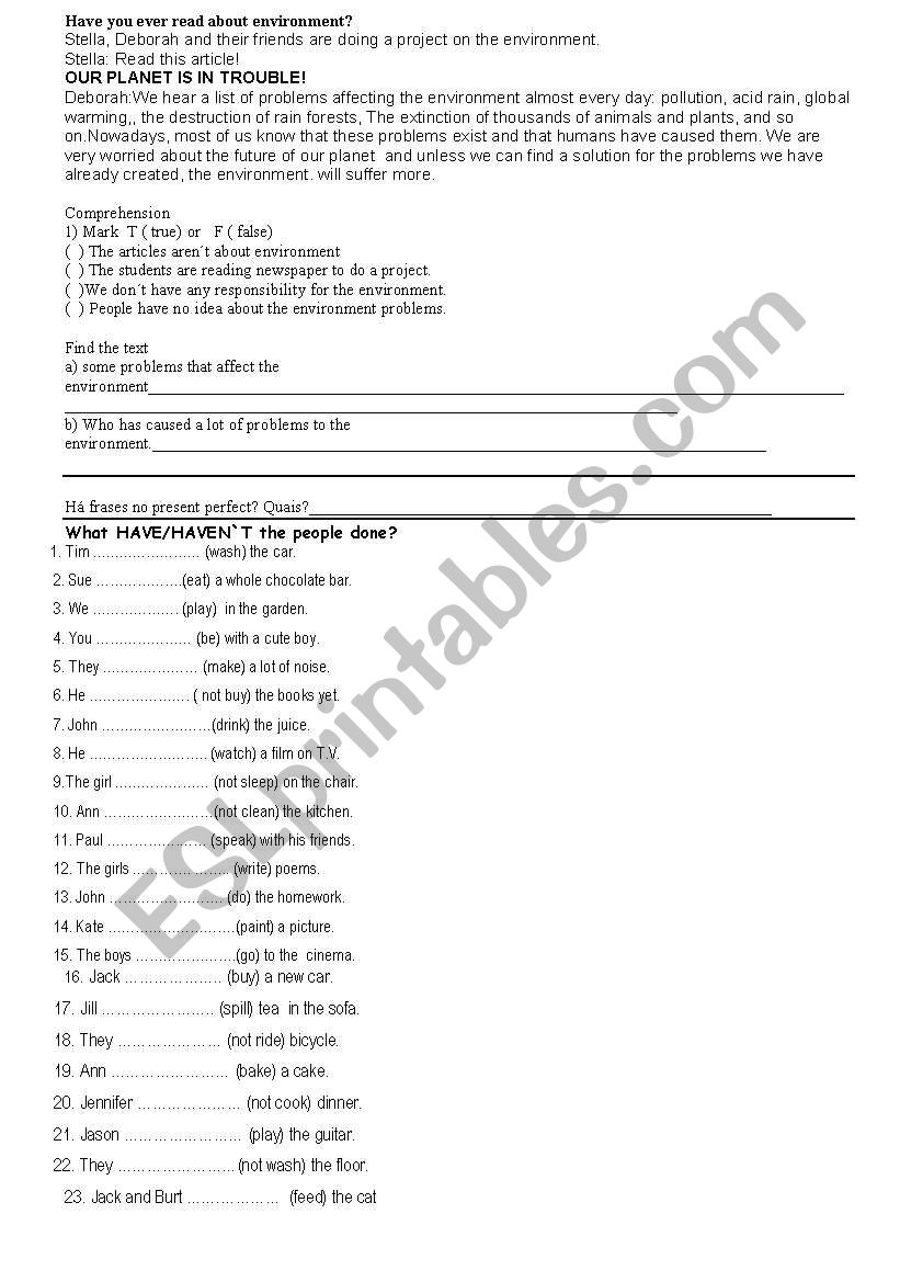 Present perfect worksheet