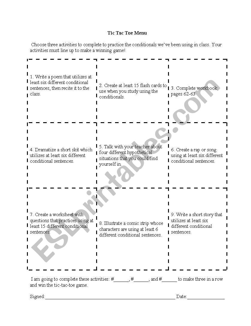 Tic Tac Toe Menu - Conditionals