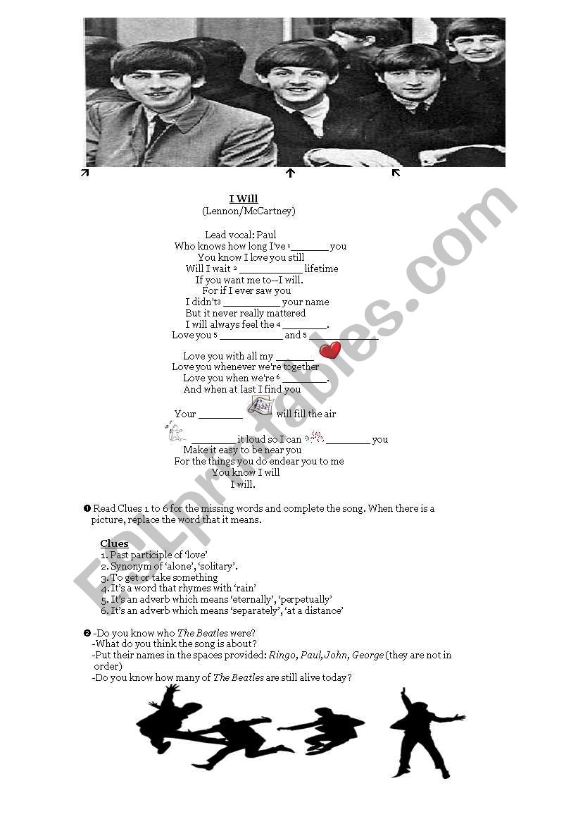 Song I will by The Beatles worksheet