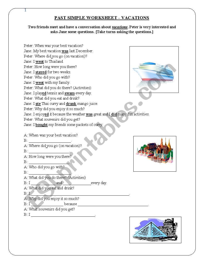 Vacations worksheet