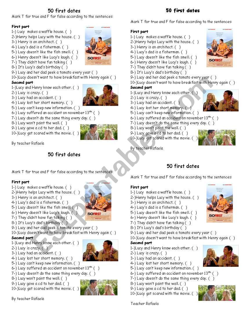 50 first dates worksheet