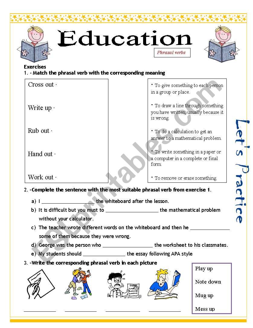 Education Phrasal verbs worksheet