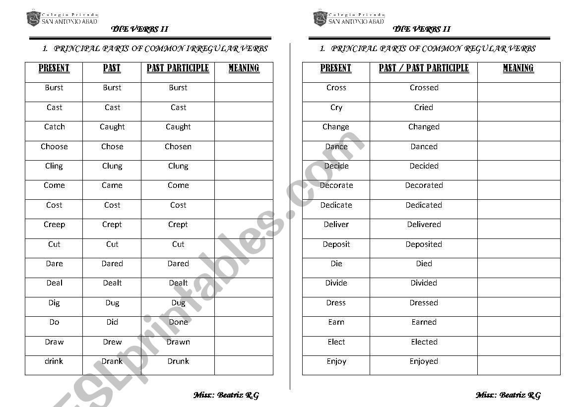 verbs worksheet