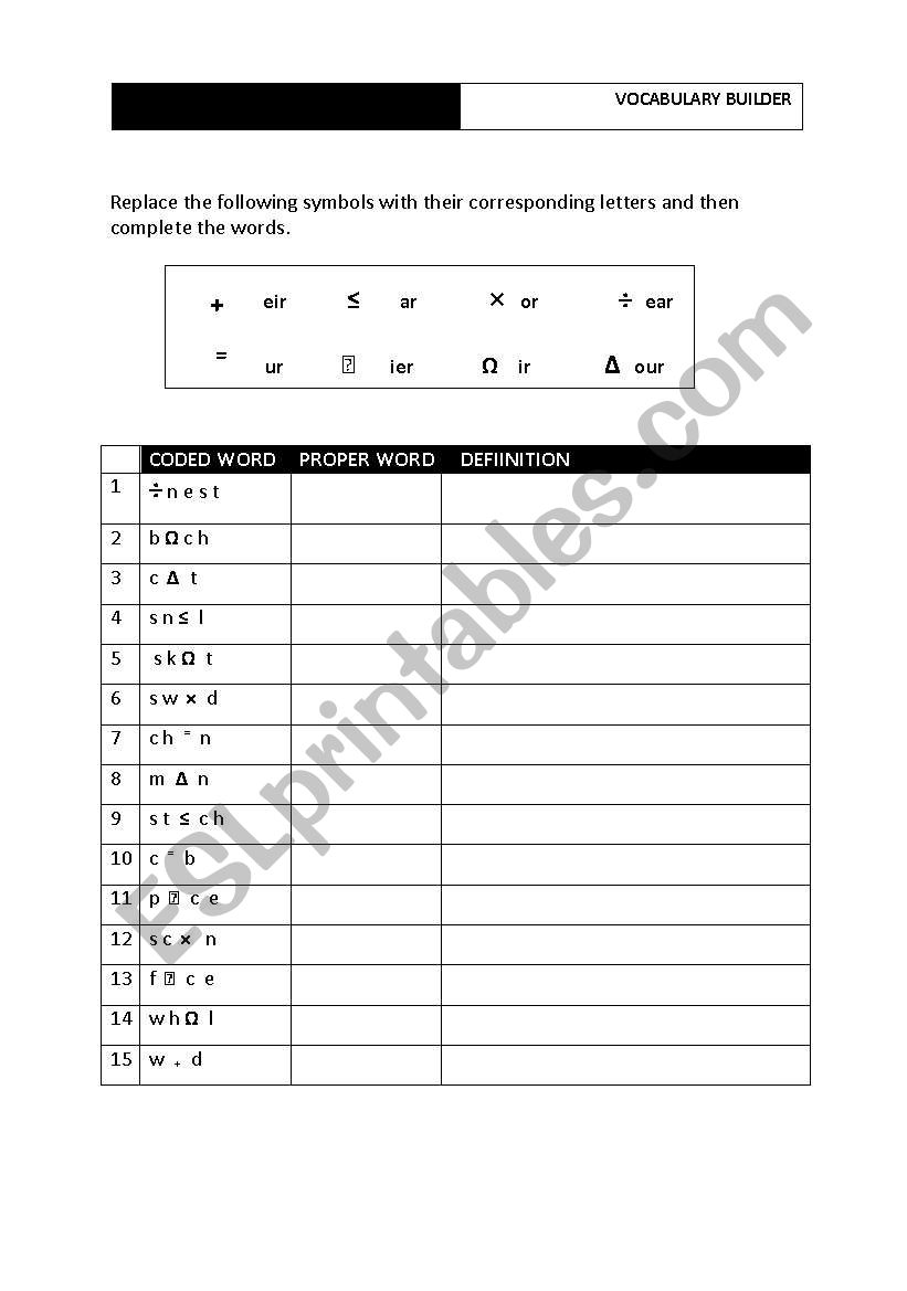 Vocabulary - Coded Words worksheet