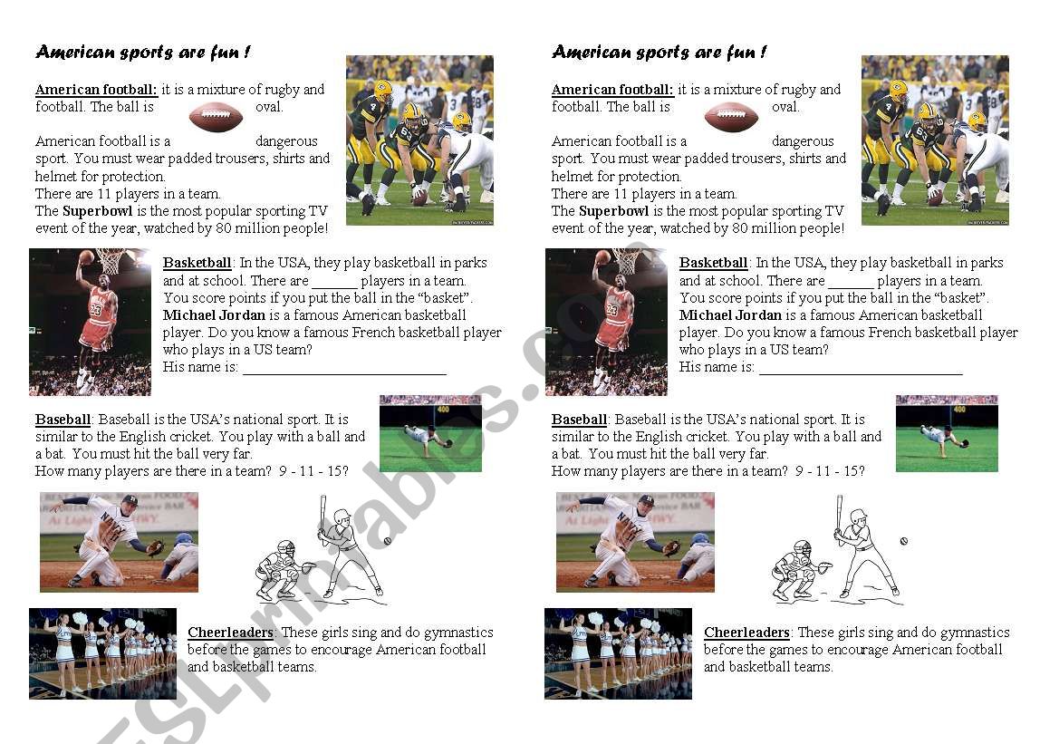 american sports are fun worksheet