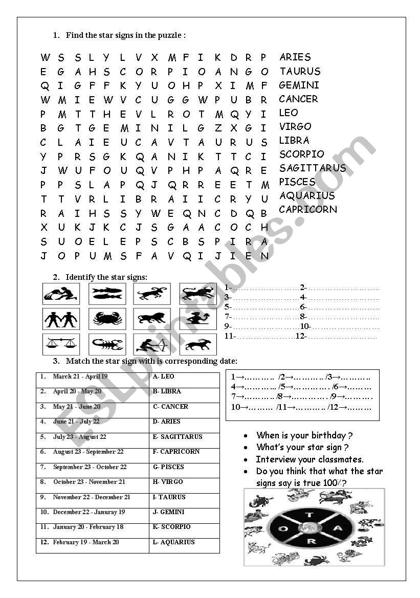 horoscopes worksheet