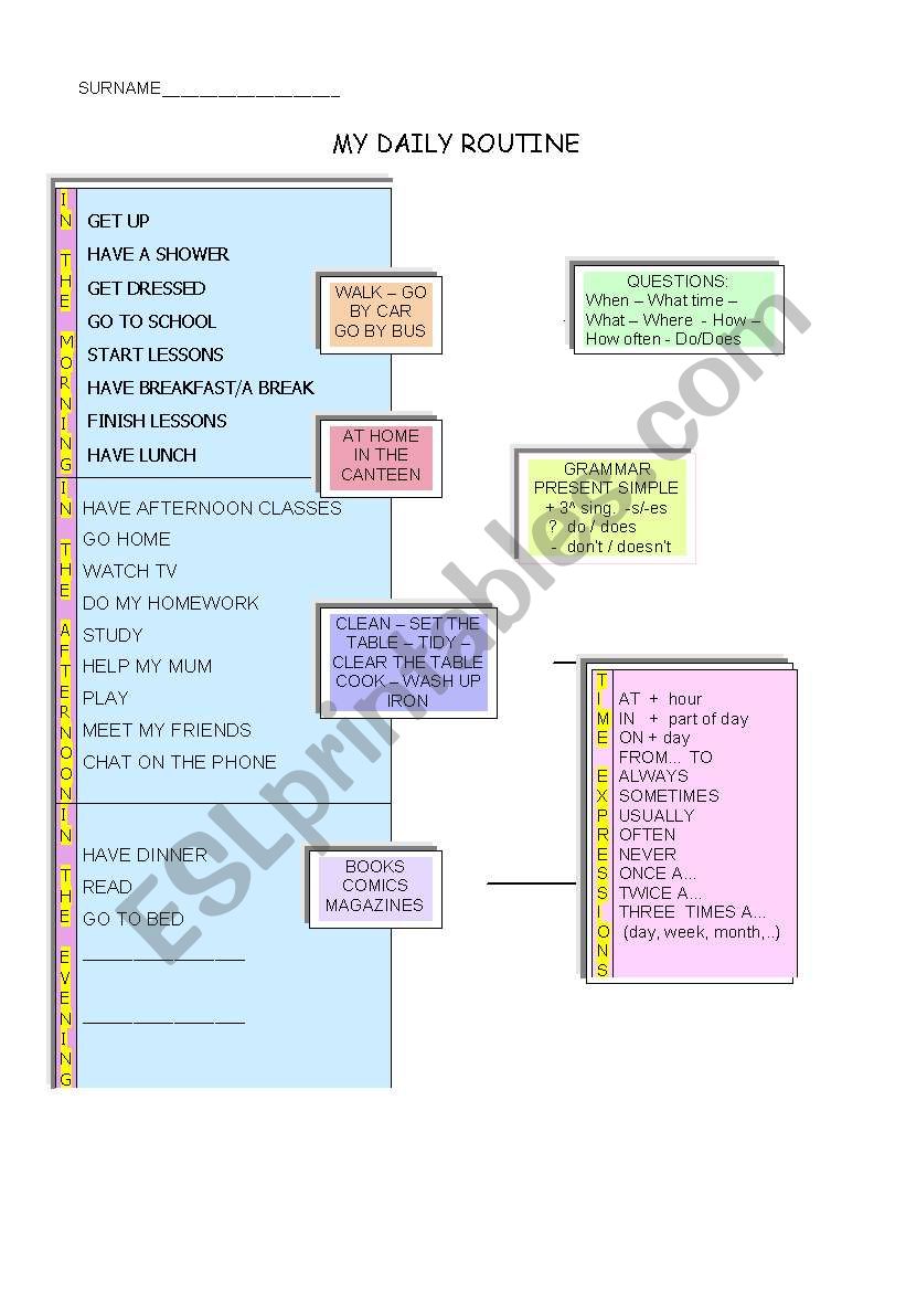 daily routines worksheet