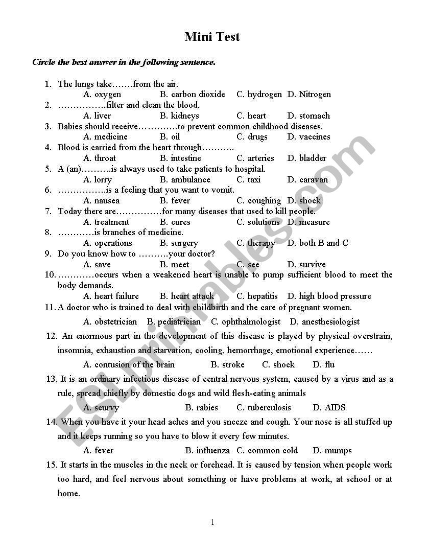 Mini test for medical students