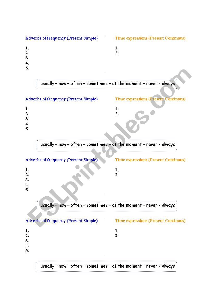 adverbs of frequency and time expressions- matching