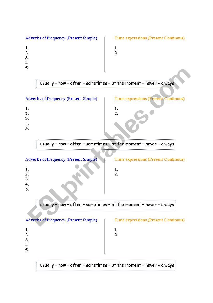 adverbs of frequency and time expressions- matching