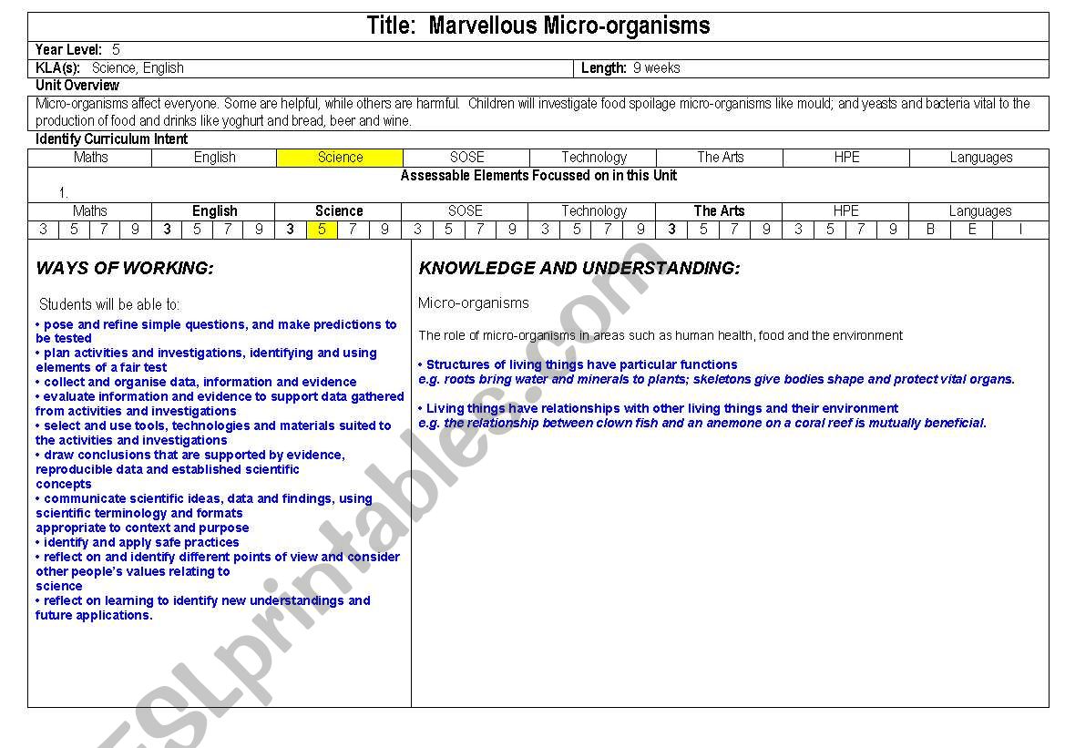 Marvellous Micro-organisms worksheet