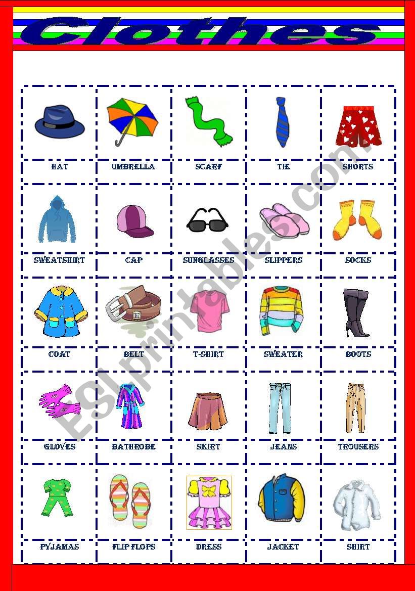 Clothes pictionary worksheet