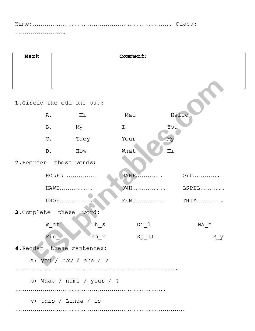 Test of Lets Go 1 -2nd worksheet