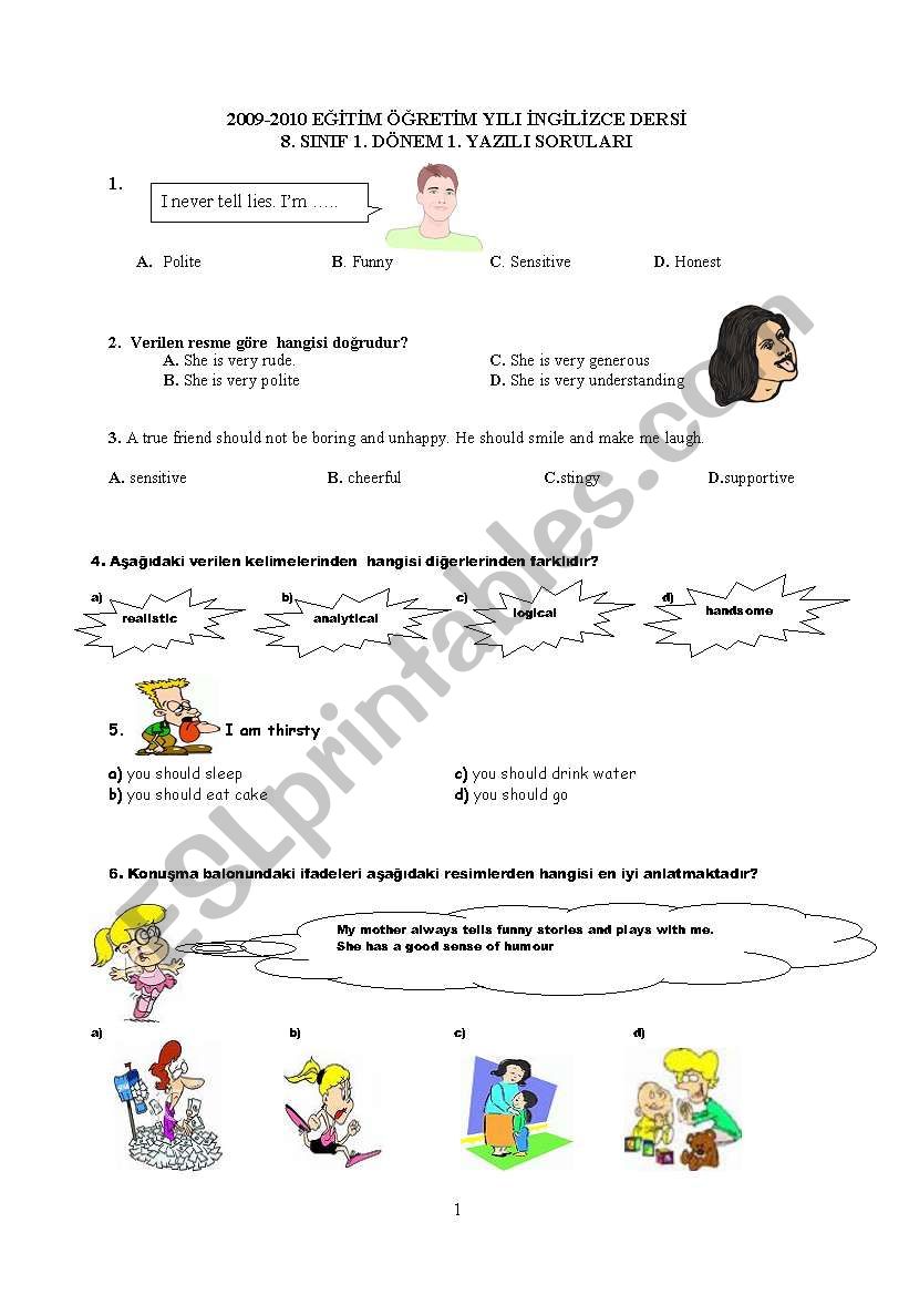 8th class 1 written exam questios