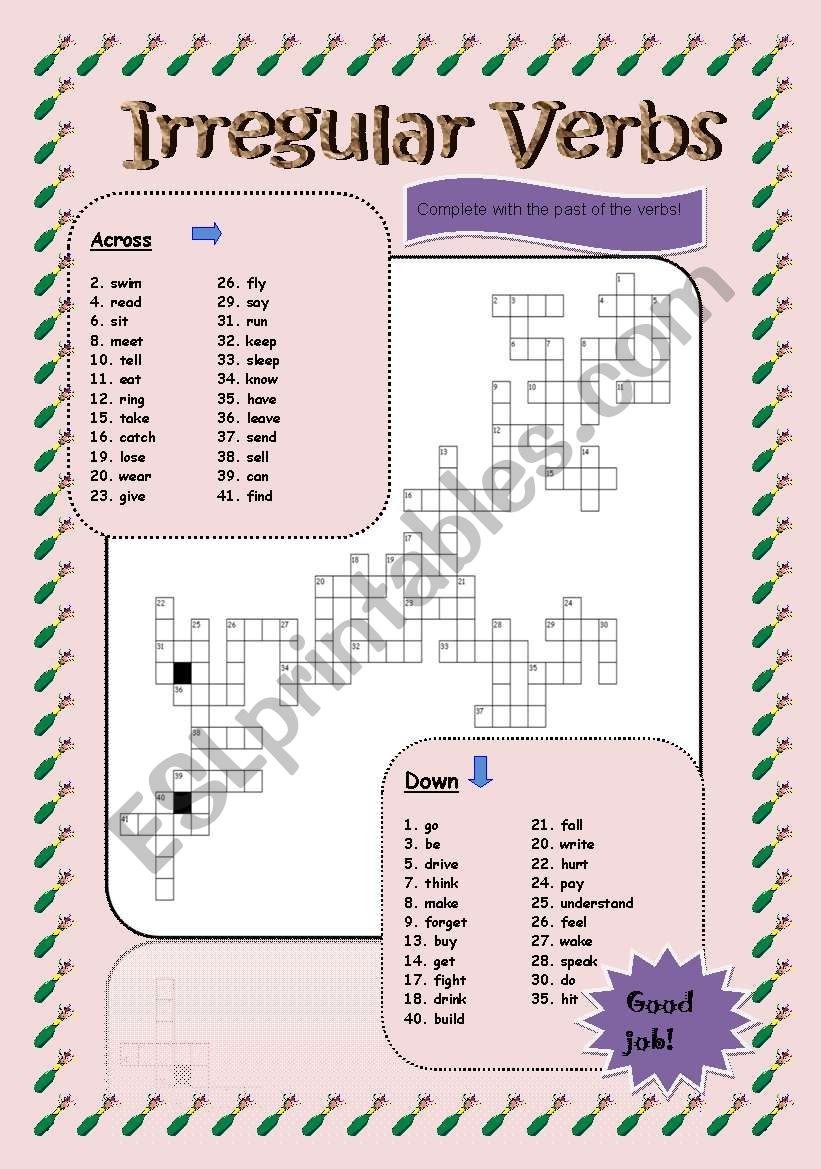 Irregular verbs crossword worksheet