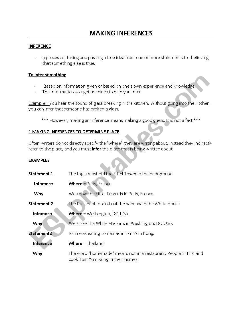 Making inferences worksheet