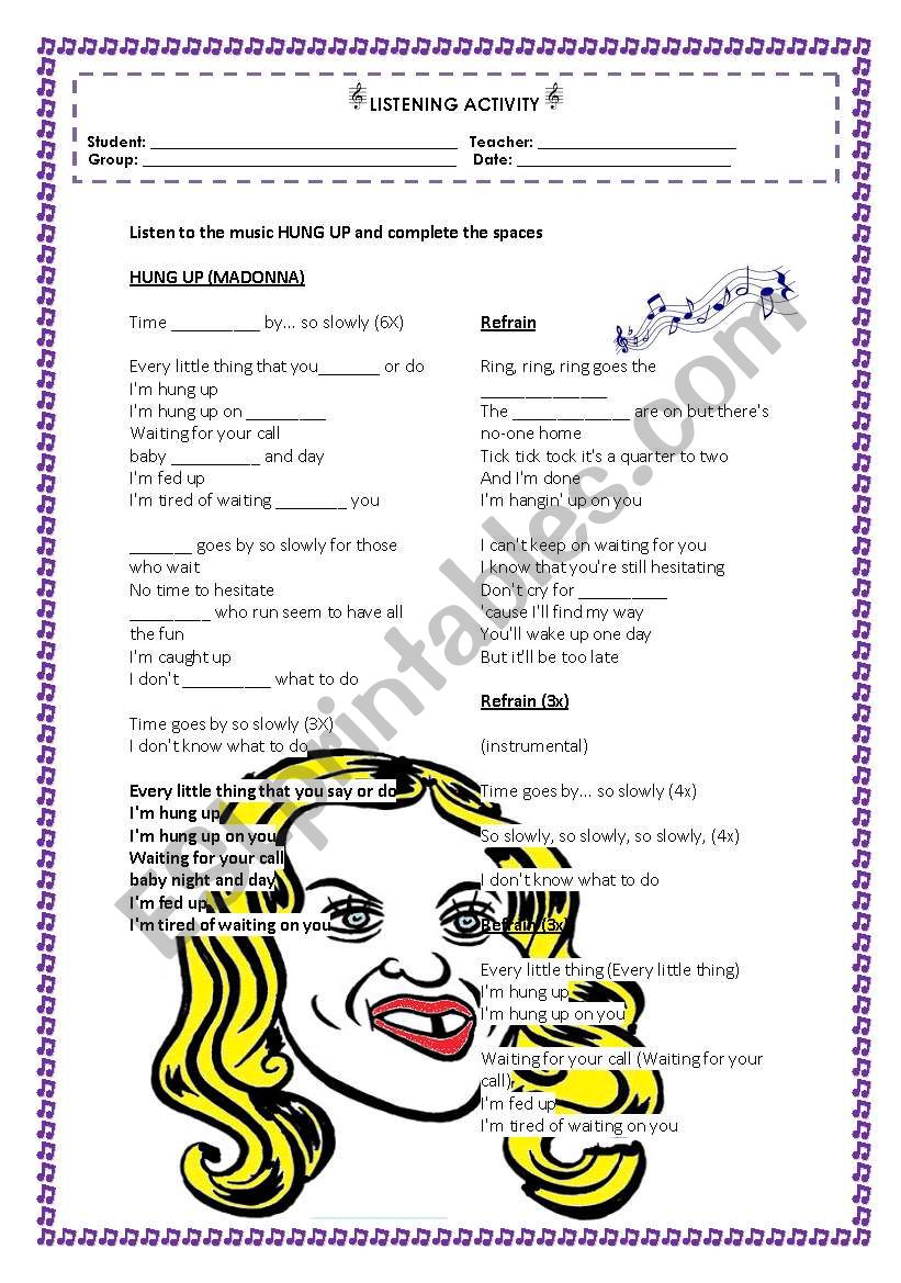 Song HUNG UP (MADONNA) worksheet