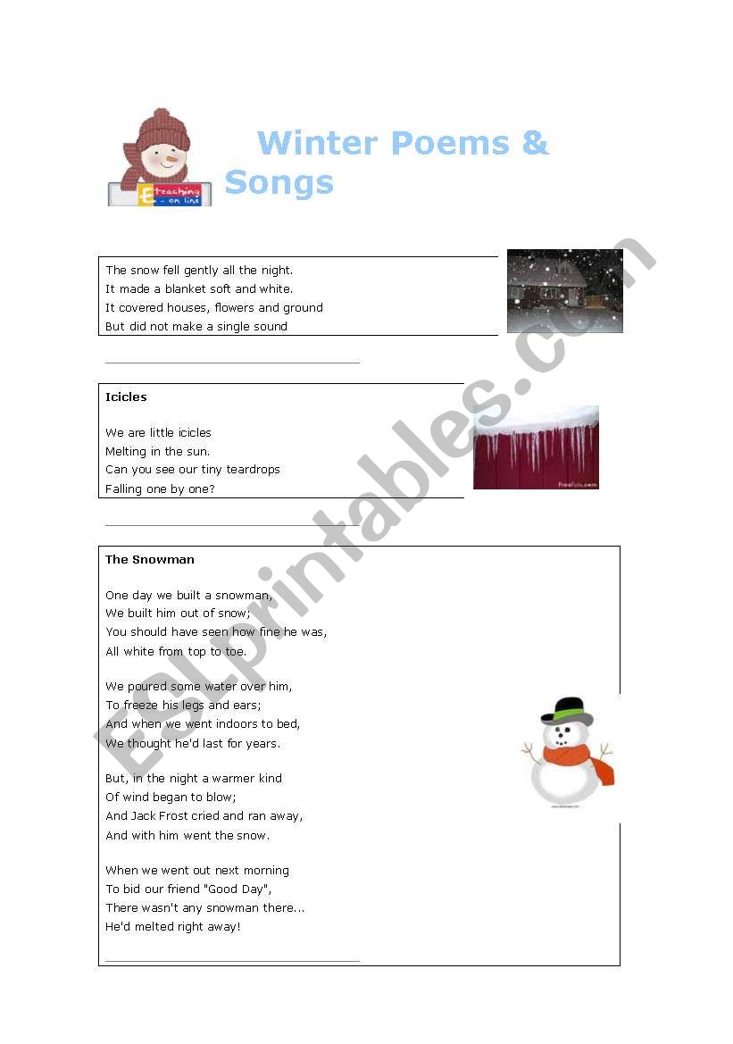 All about winter worksheet