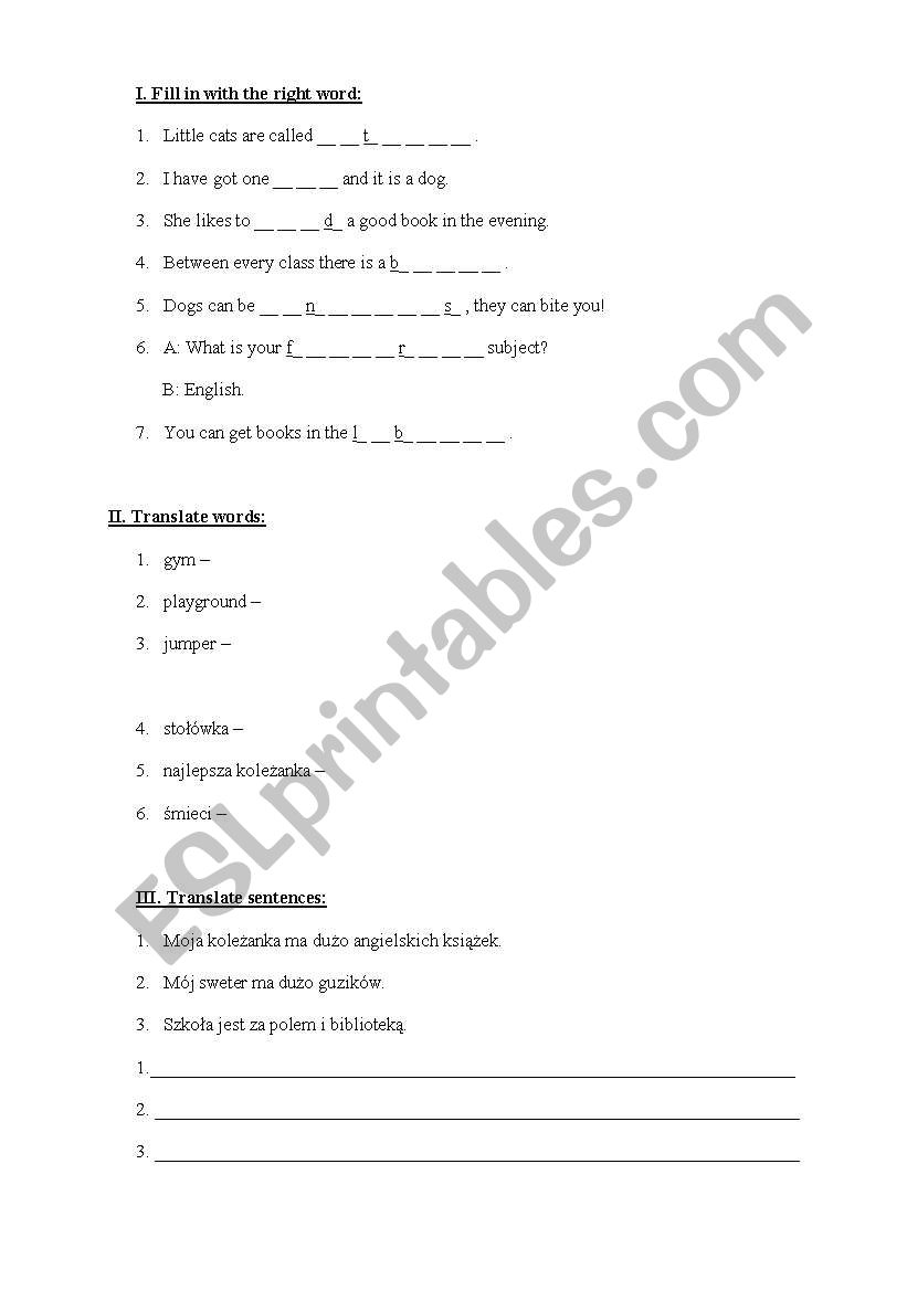 Exercises vocabulary school & clothes