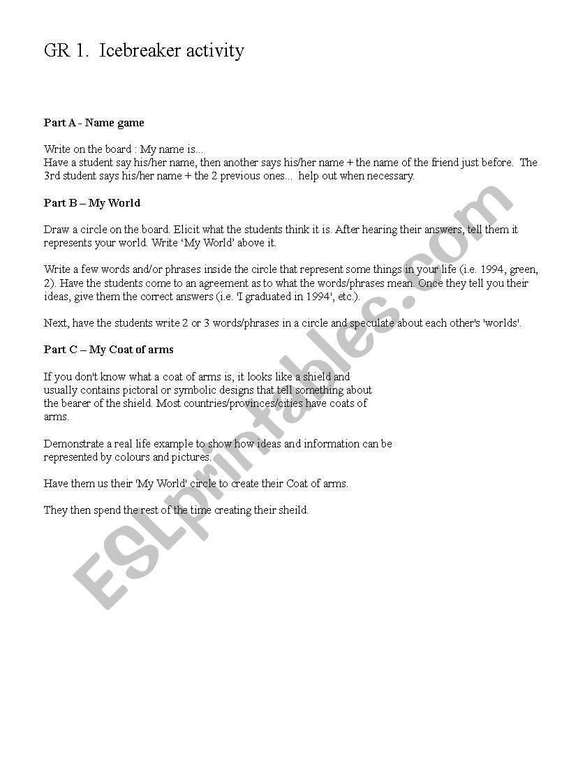 Ice Breaker Activity worksheet