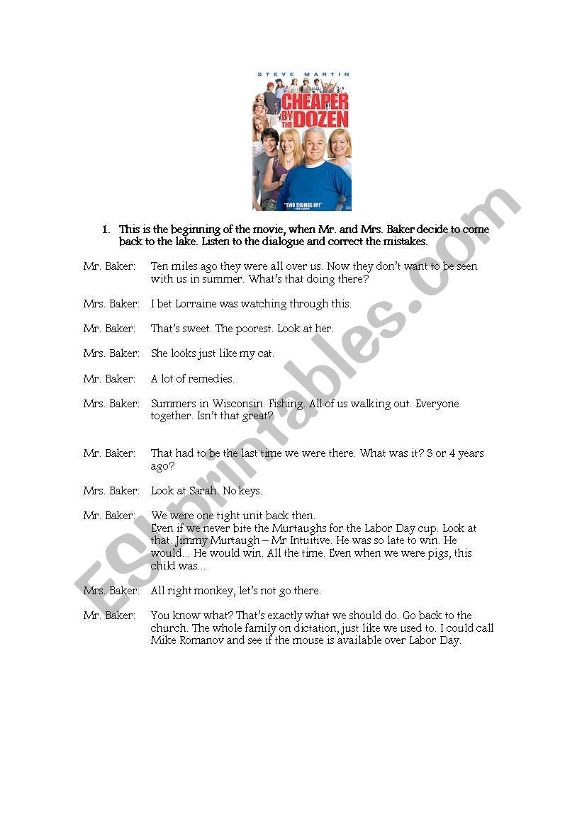 Cheaper by the dozen II worksheet