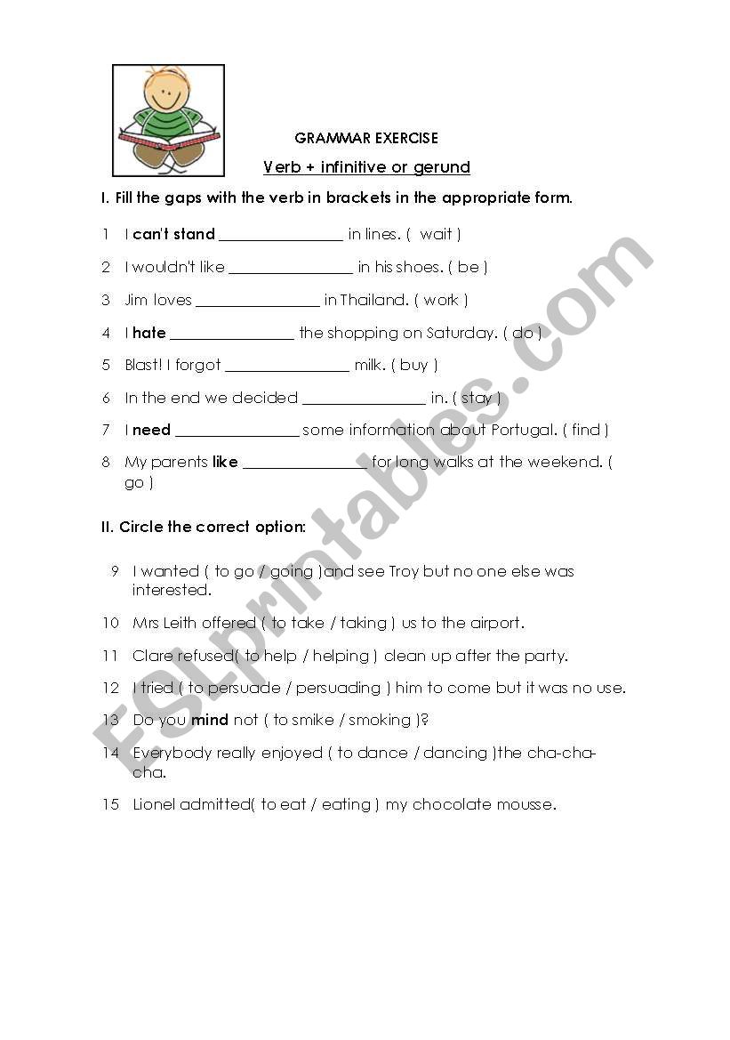 Verb + gerund or infinitive worksheet