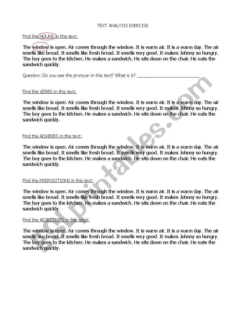 Grammar: Text analysis worksheet